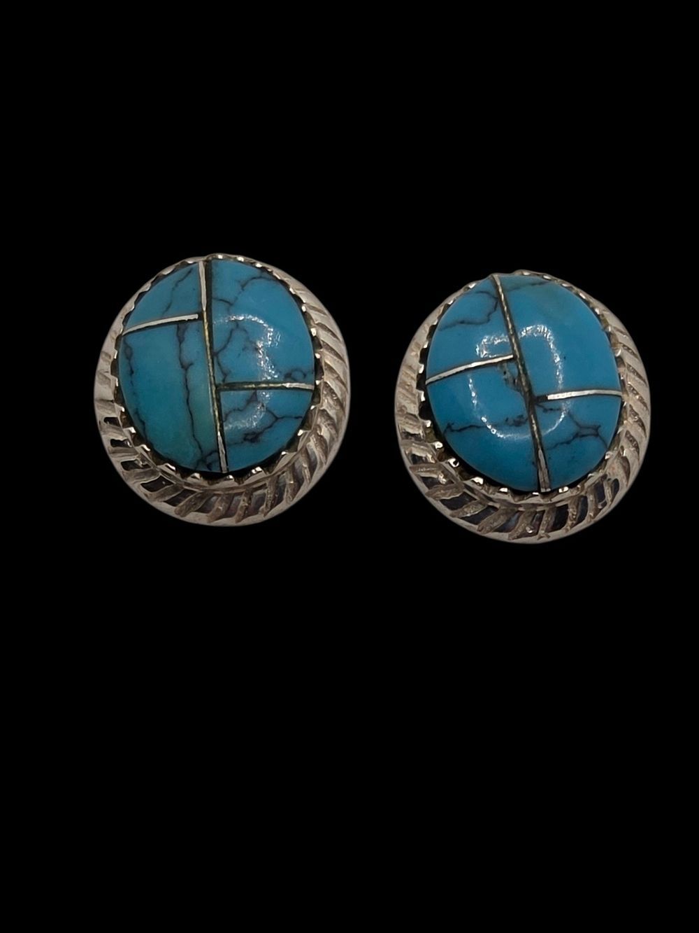 Sterling Silver Turquoise Inlay Earrings Marked VB 925 Native Style